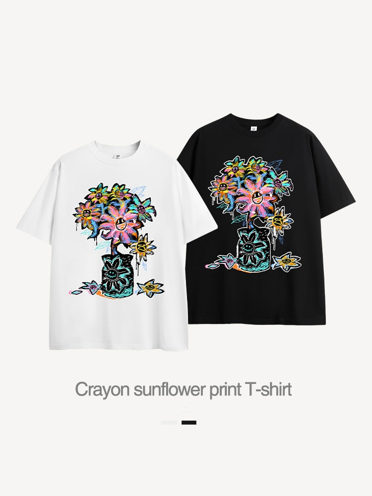 Crayon Sunflower Print T-Shirt